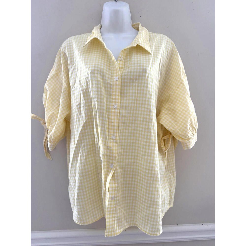 Gloria Vanderbilt Top Women’s Size XL Yellow Button Up Short Sleeve 100% Cotton